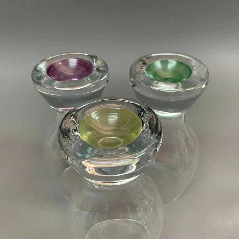 Clear Glass Ice Tea Tumblers Green Yellow Purple‎ Lot of 3